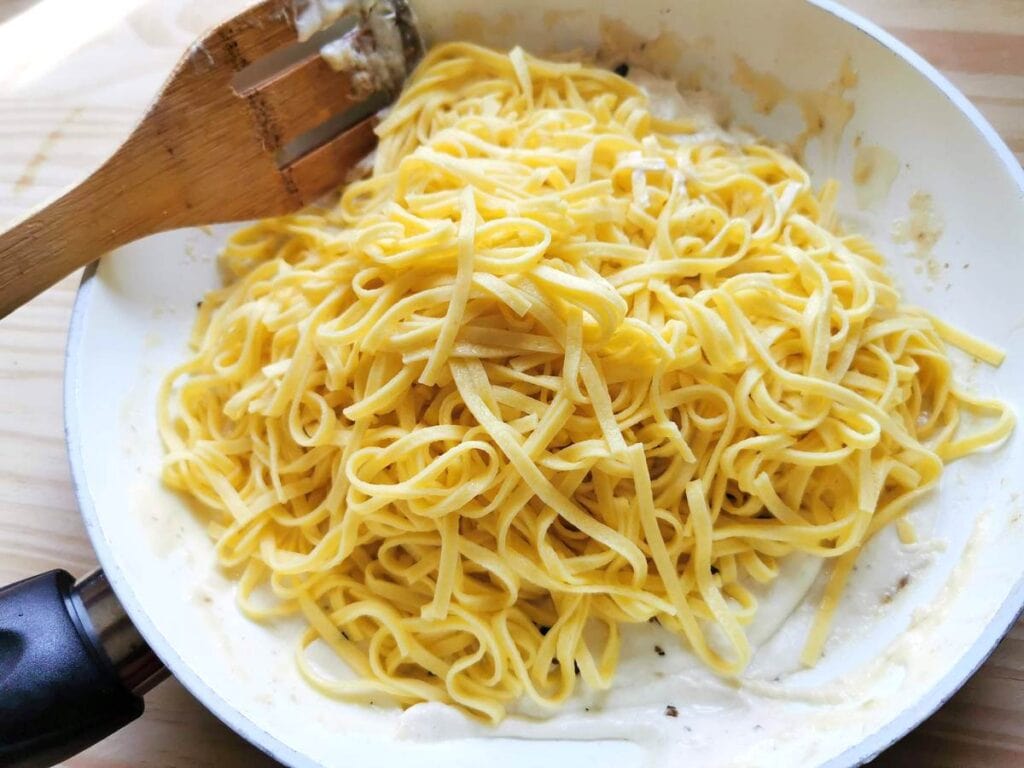 pasta added to the mascarpone sauce