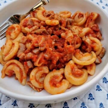 prosciutto ragu with dischi volanti recipe