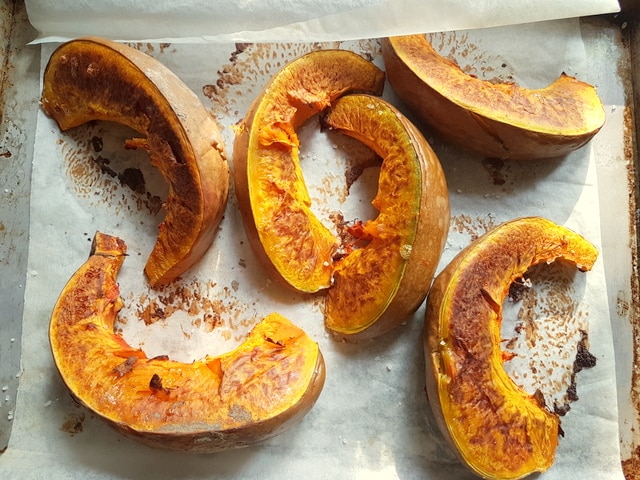 roasted pumpkin slices for Pumpkin Tortelli; recipe from Mantova 