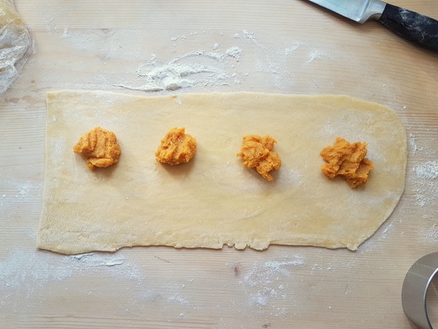 making homemade pumpkin Tortelli; recipe from Mantova 