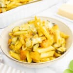 Baked pumpkin pasta served in a bowl