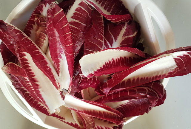 washed radicchio leaves