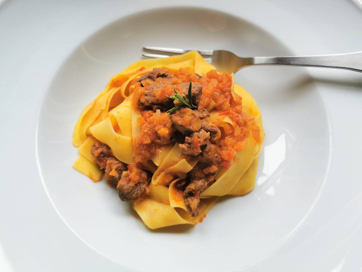 Wild boar ragu with wise egg noodles.