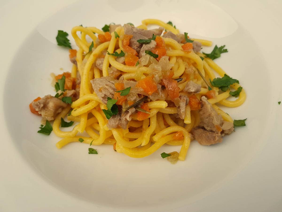 bigoli pasta with farmyard ragu