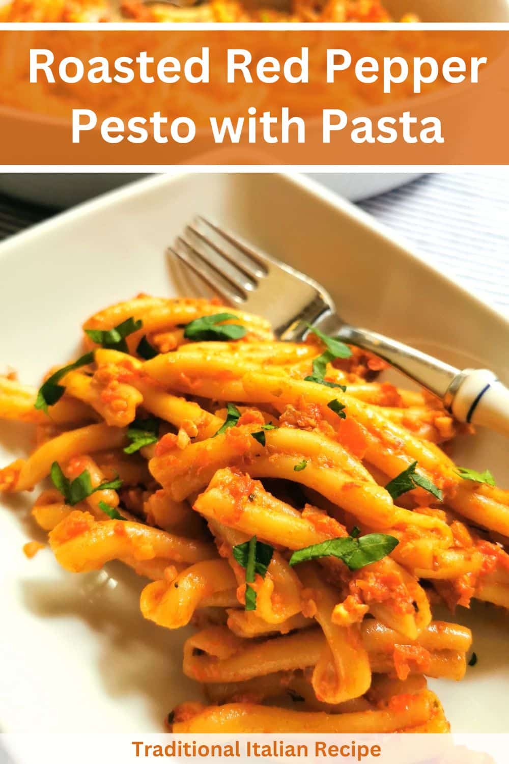 Roasted red pepper pesto with pasta.