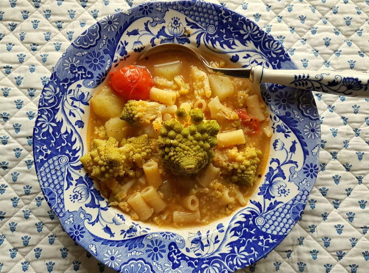 Romanesco broccoli pasta soup from Rome.