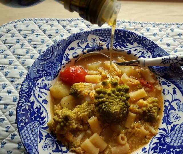 Romanesco broccoli pasta soup.