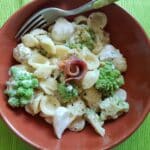 Orecchiette pasta with Romanesco broccoli recipe in a bowl.