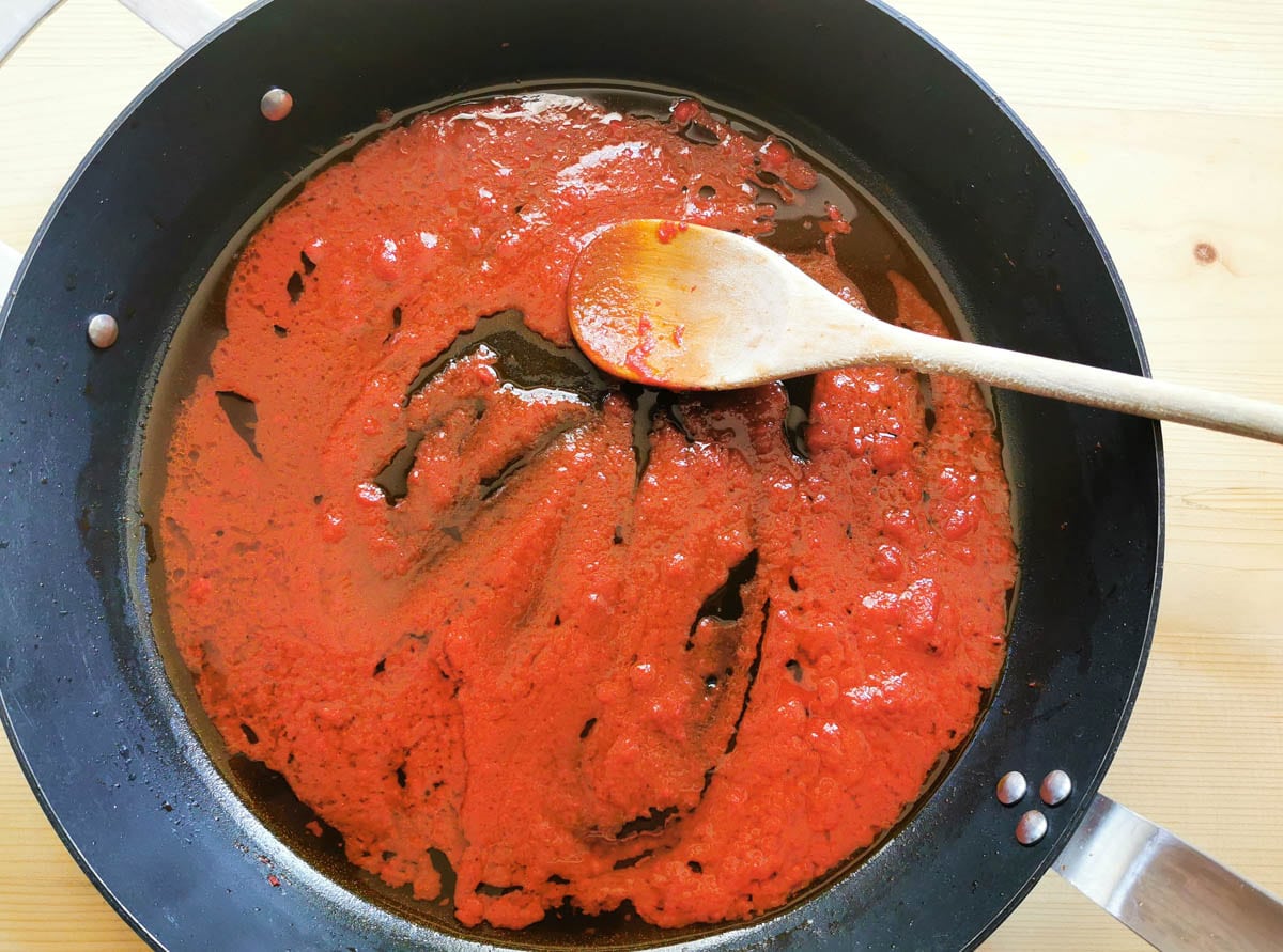 Tomato paste mixed in with olive oil