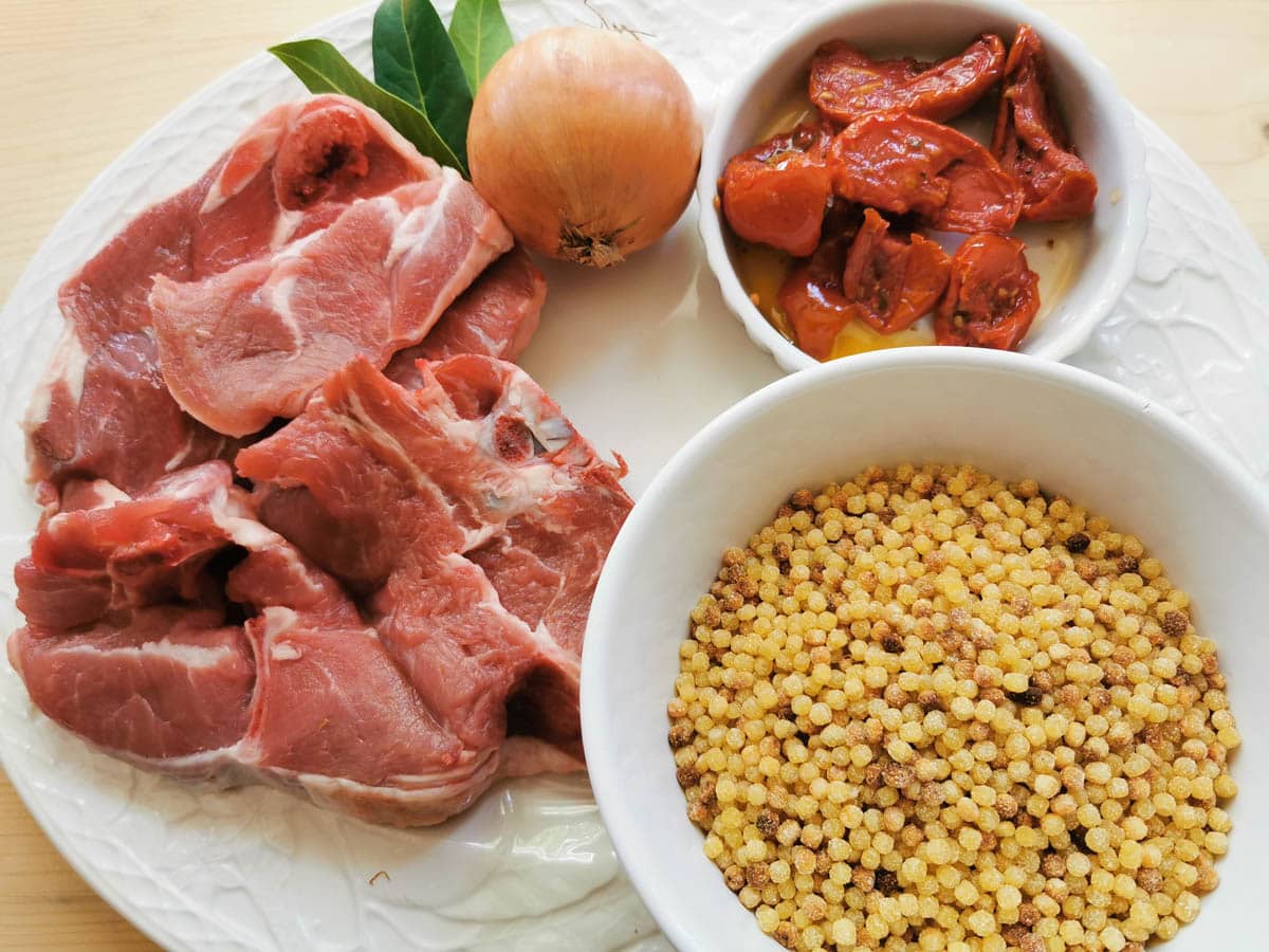 Fregola with lamb ingredients