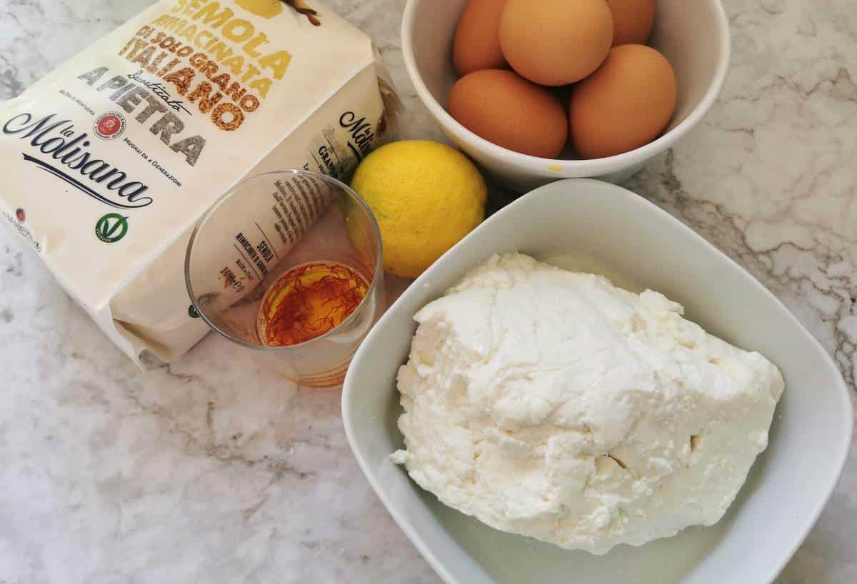 ingredients for homemade ricotta ravioli from Sardinia