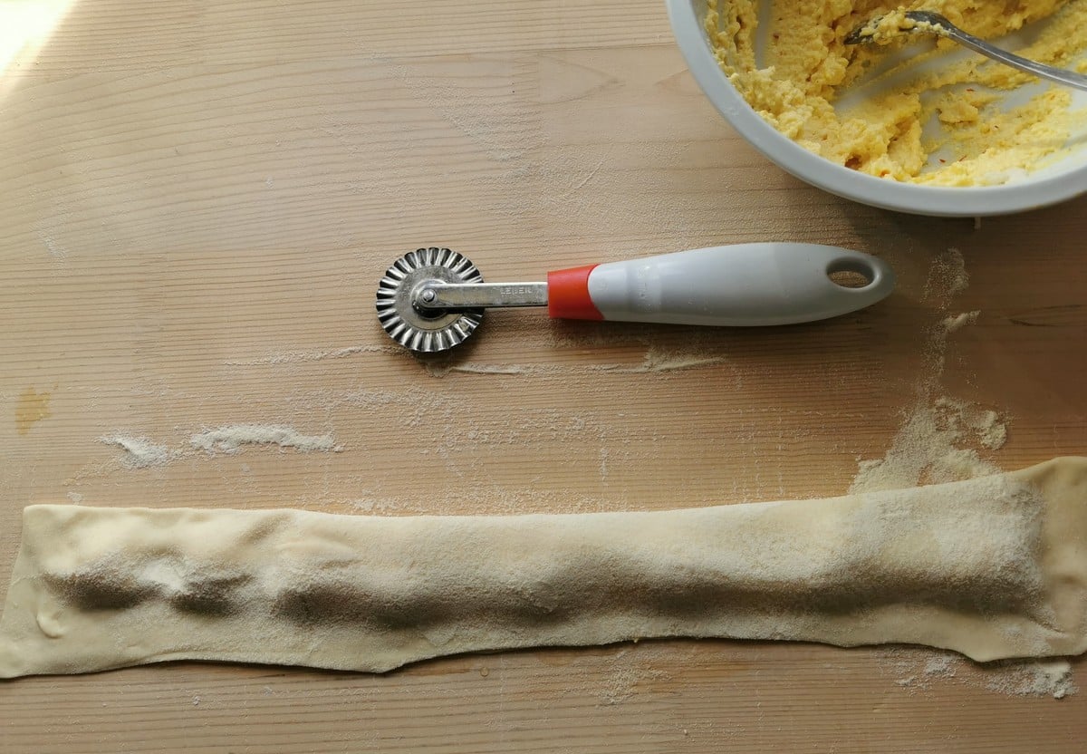 pasta sheet folded over filling