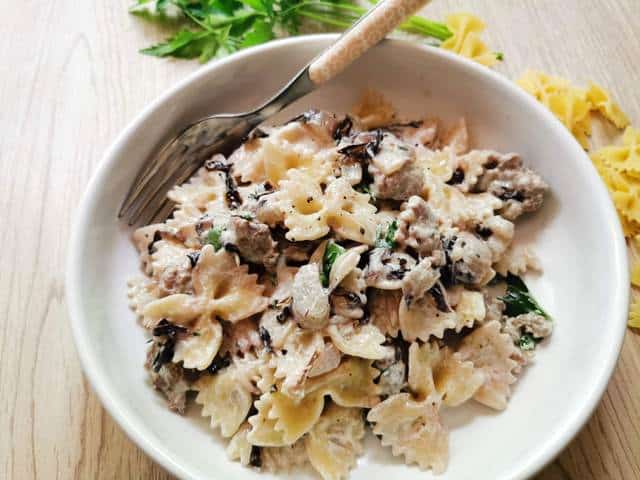 sausage and radicchio farfalle pasta from Northern Italy