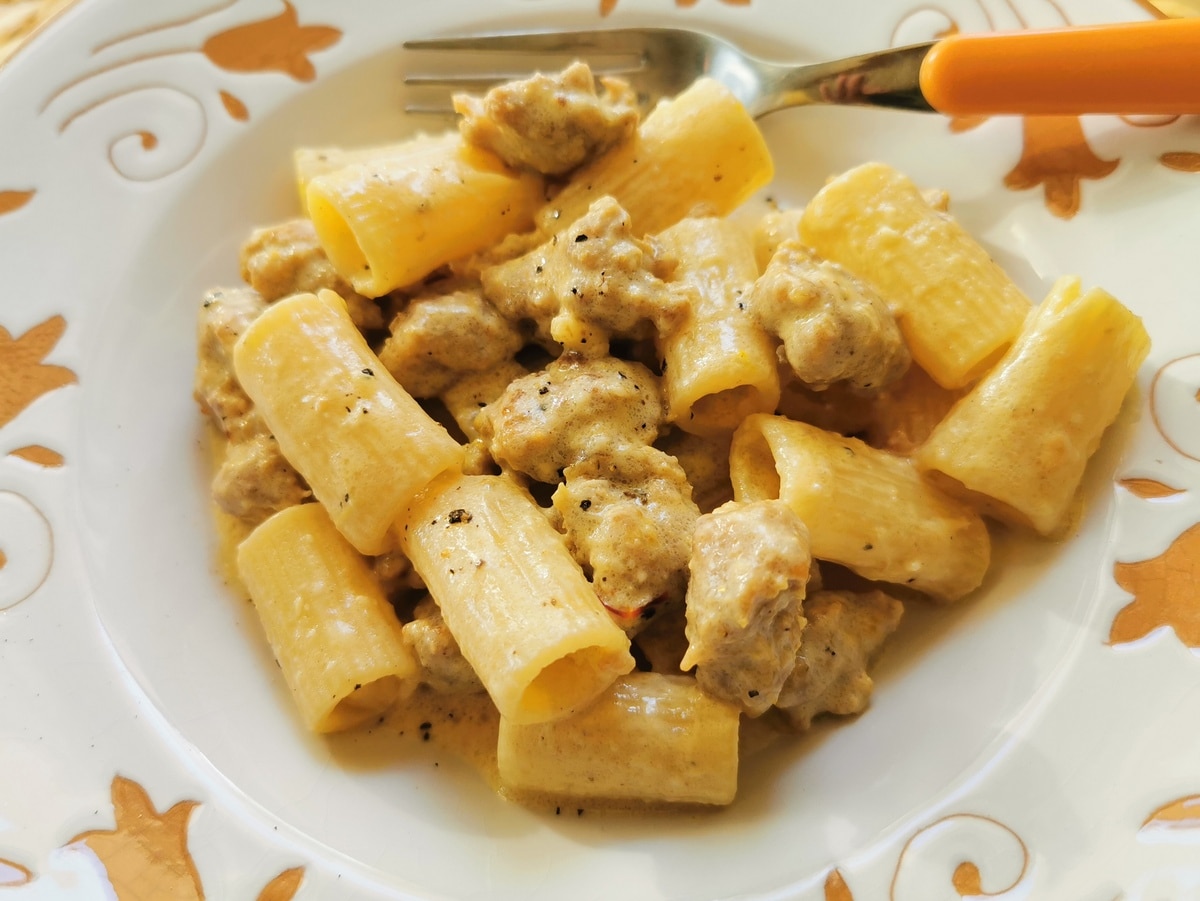 Creamy sasuage and saffron pasta alla Monzese.