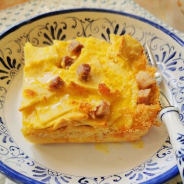 Schinkenfleckerl baked pasta and ham casserole