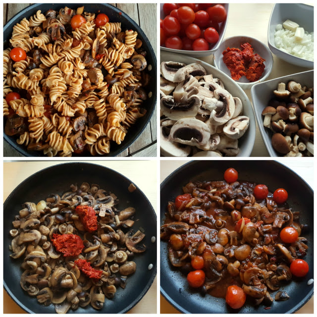 Senatore Cappelli organic whole wheat pasta with Nduja and mushrooms.