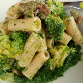 Sicilian Broccoli Pasta with Sausage and Chard. Organic Sicilian ancient grain pasta