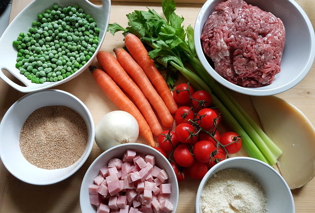 ingredients for Sicilian baked anelletti timballo 