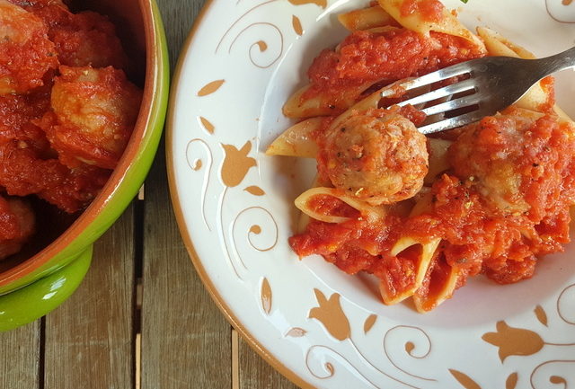 Sicilian fresh tuna meatballs with pasta