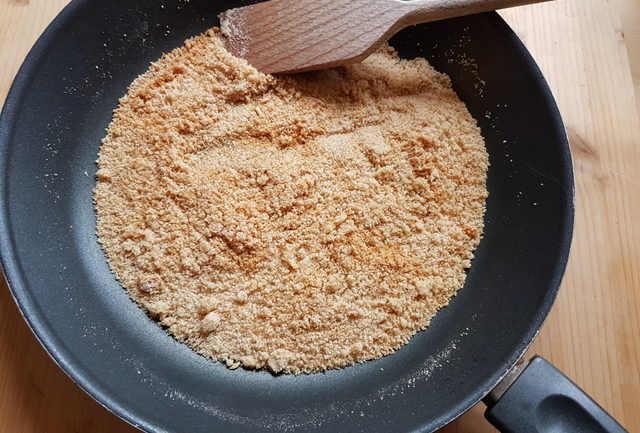 toasting breadcrumbs in frying pan