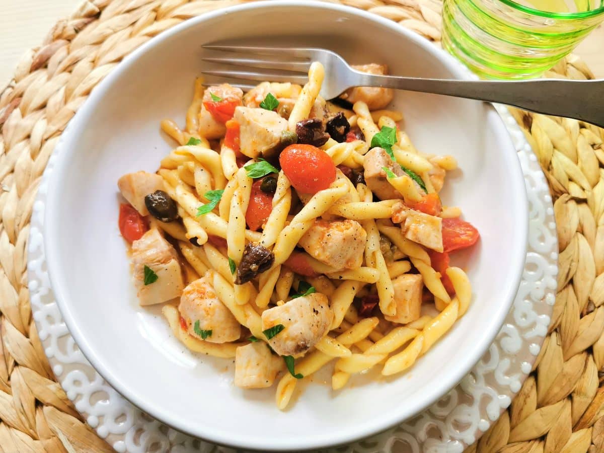 Sicilian strozzapreti with swordfish 