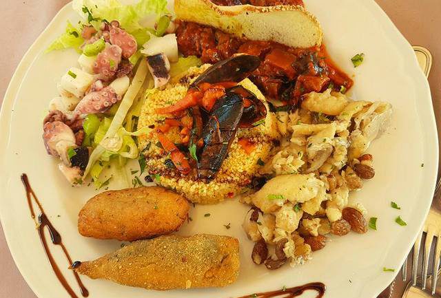 Seafood antipasto with cous cous Sicily