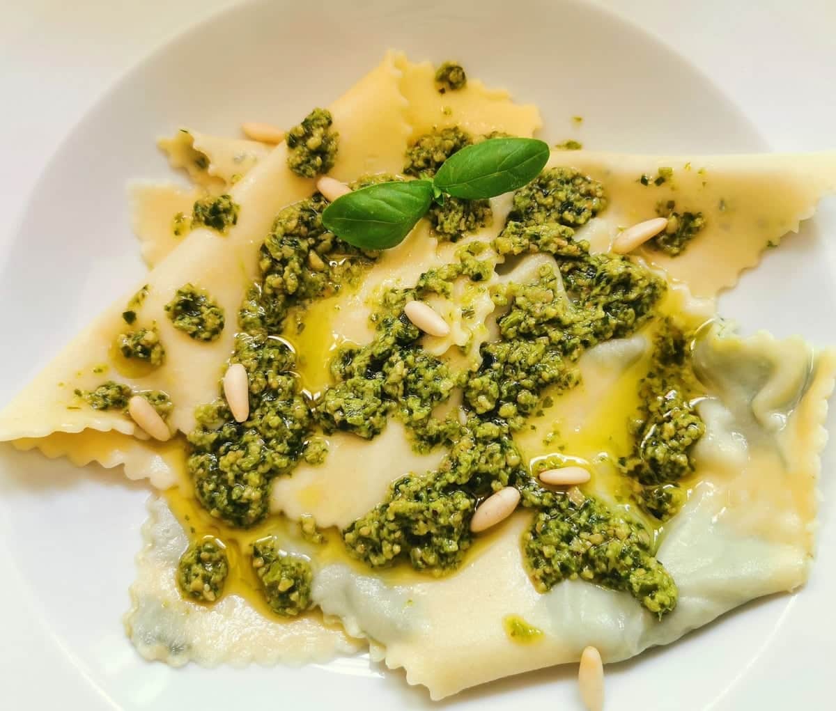 Silk handkerchief pasta with pesto.