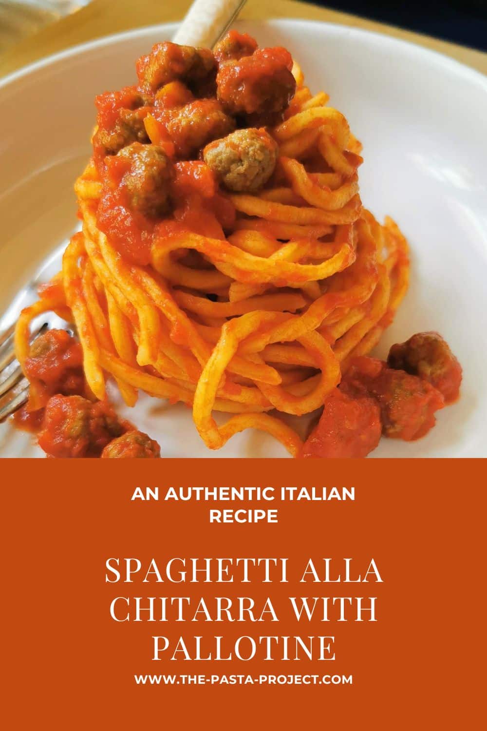 Verticle image with text of this spaghetti alla chitarra recipe.