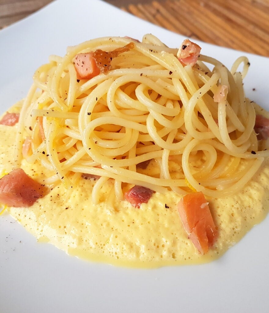 spaghetti with smoked trout carbonara