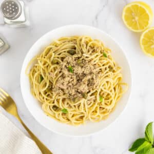 Canned tuna pasta in a bowl