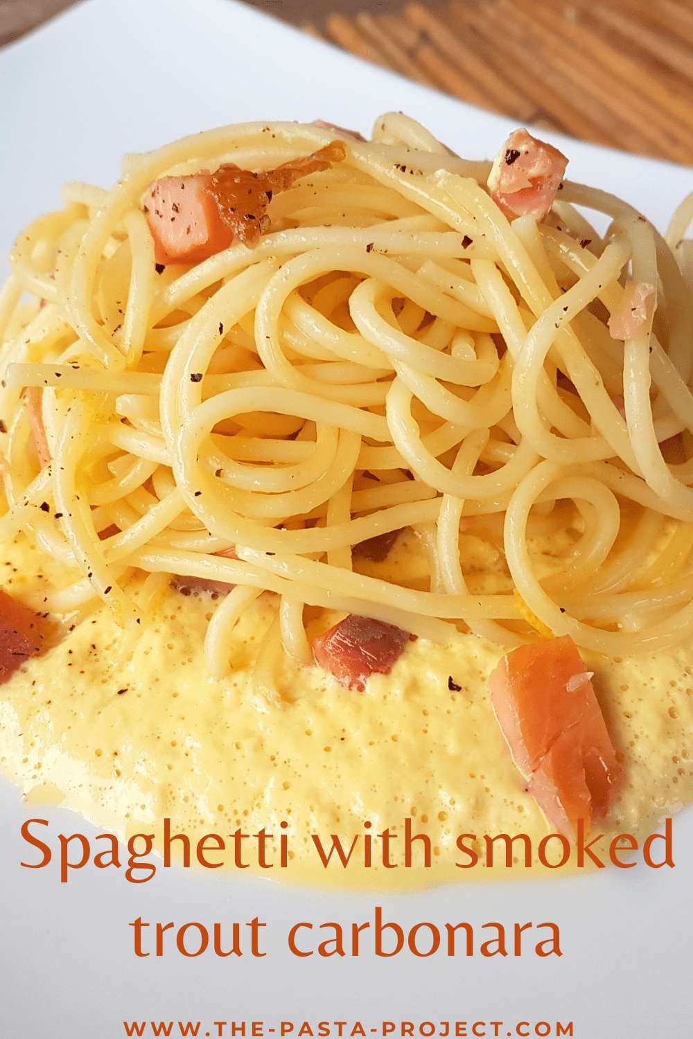 Spaghetti with smoked trout carbonara