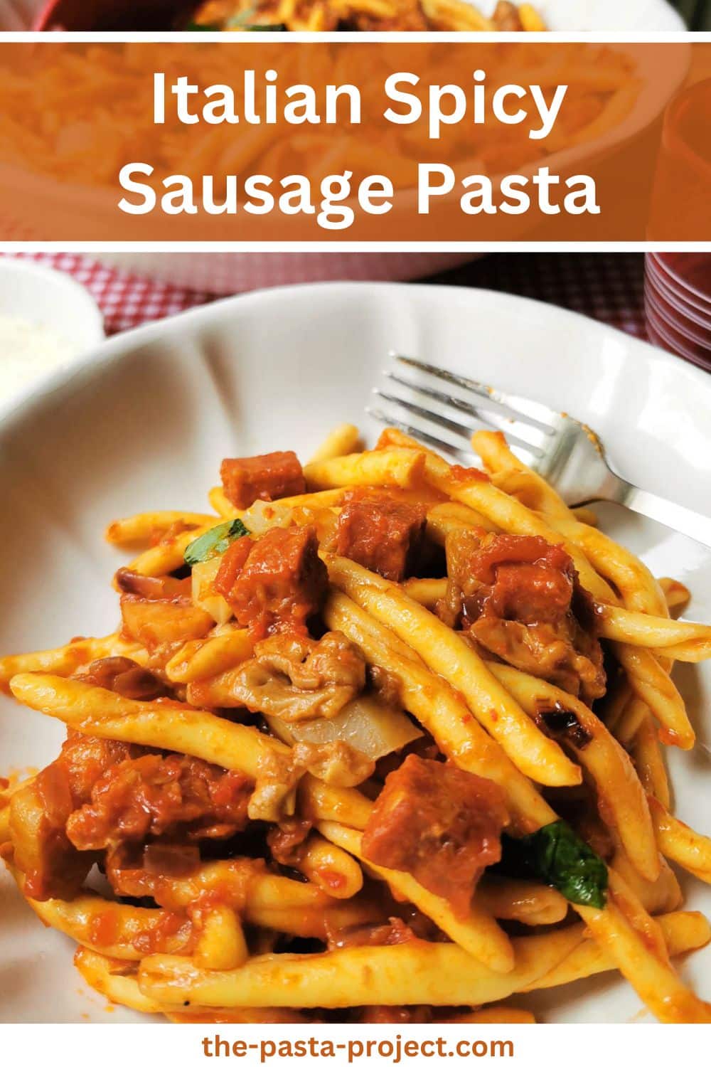 Spicy sausage pasta in a bowl.