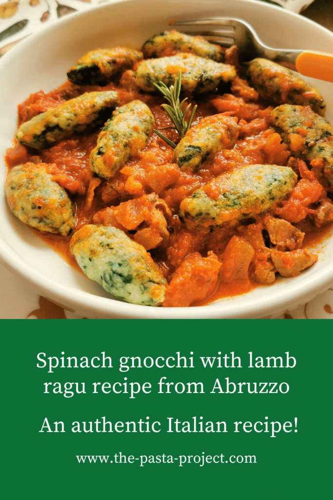 Spinach Gnocchi with Lamb Ragu Recipe from Abruzzo.