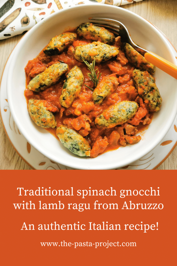 Spinach Gnocchi with Lamb Ragu Recipe from Abruzzo.