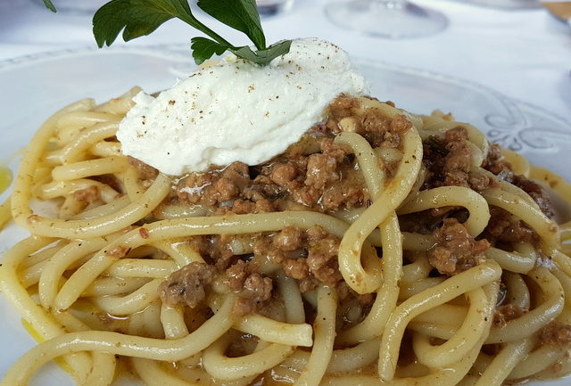 Pici pasta with wild boar ragu