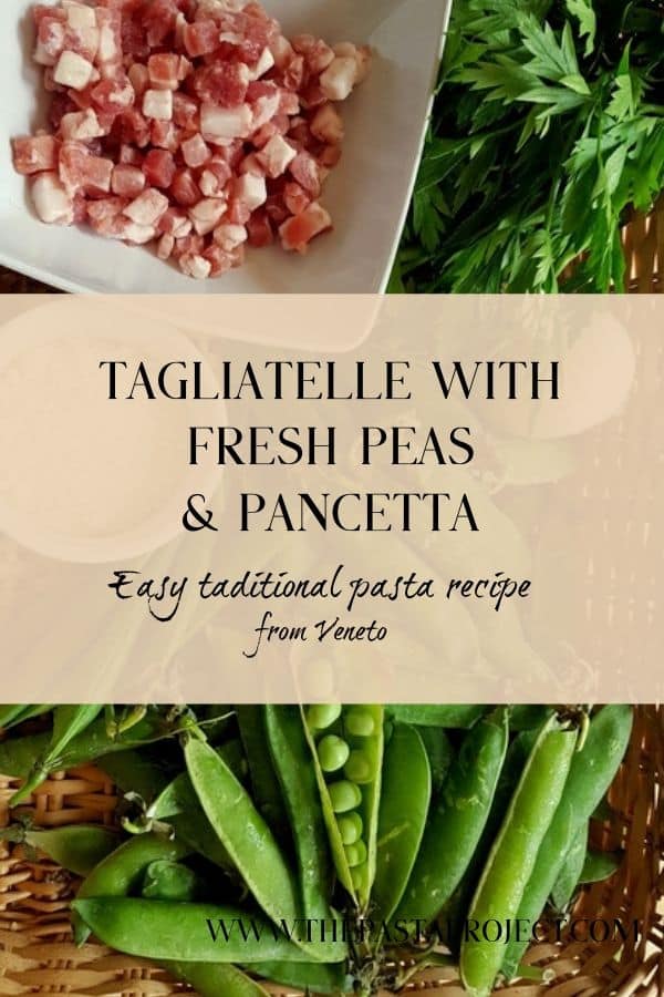 Tagliatelle pasta with fresh peas and pancetta; recipe from