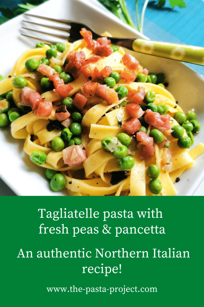 Tagliatelle pasta with fresh peas and pancetta