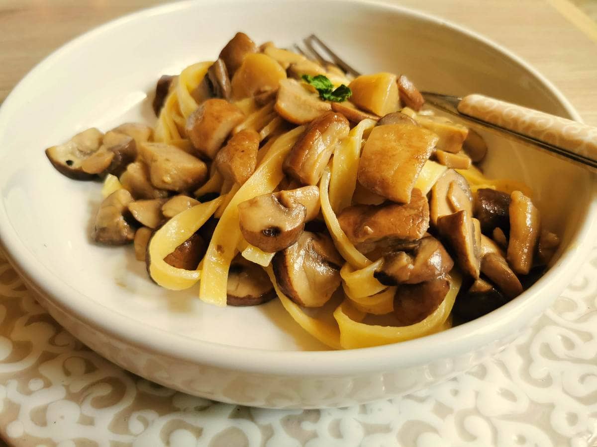 Tagliatelle with porcini mushrooms.