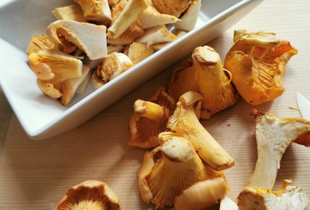 fresh golden chanterelle mushrooms cleaned and cut into pieces