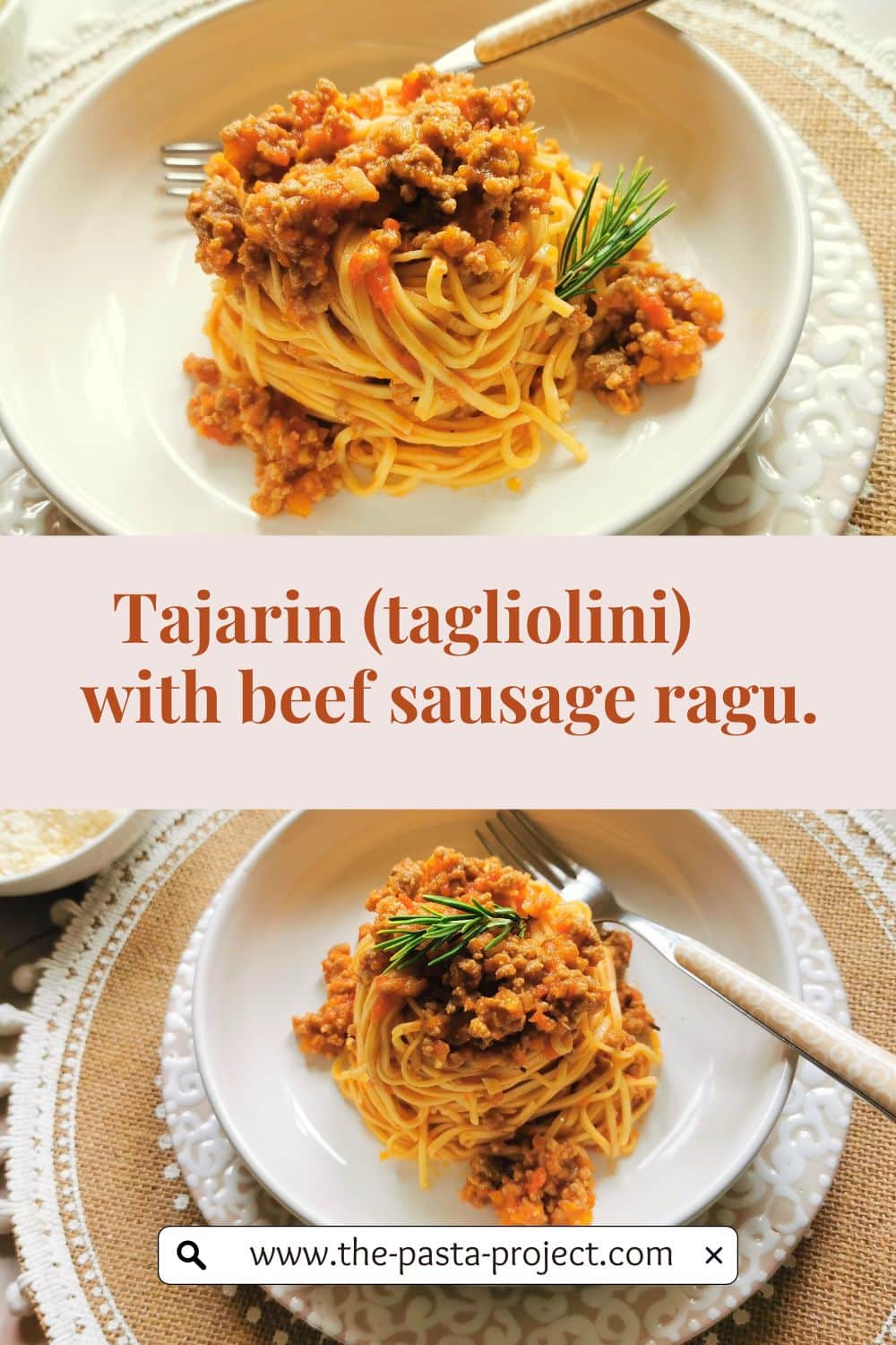 Tajarin pasta with beef sausage ragu.