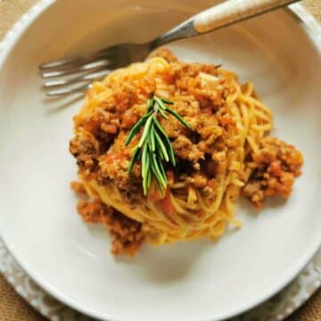 Tajarin pasta with beef sausage ragu.