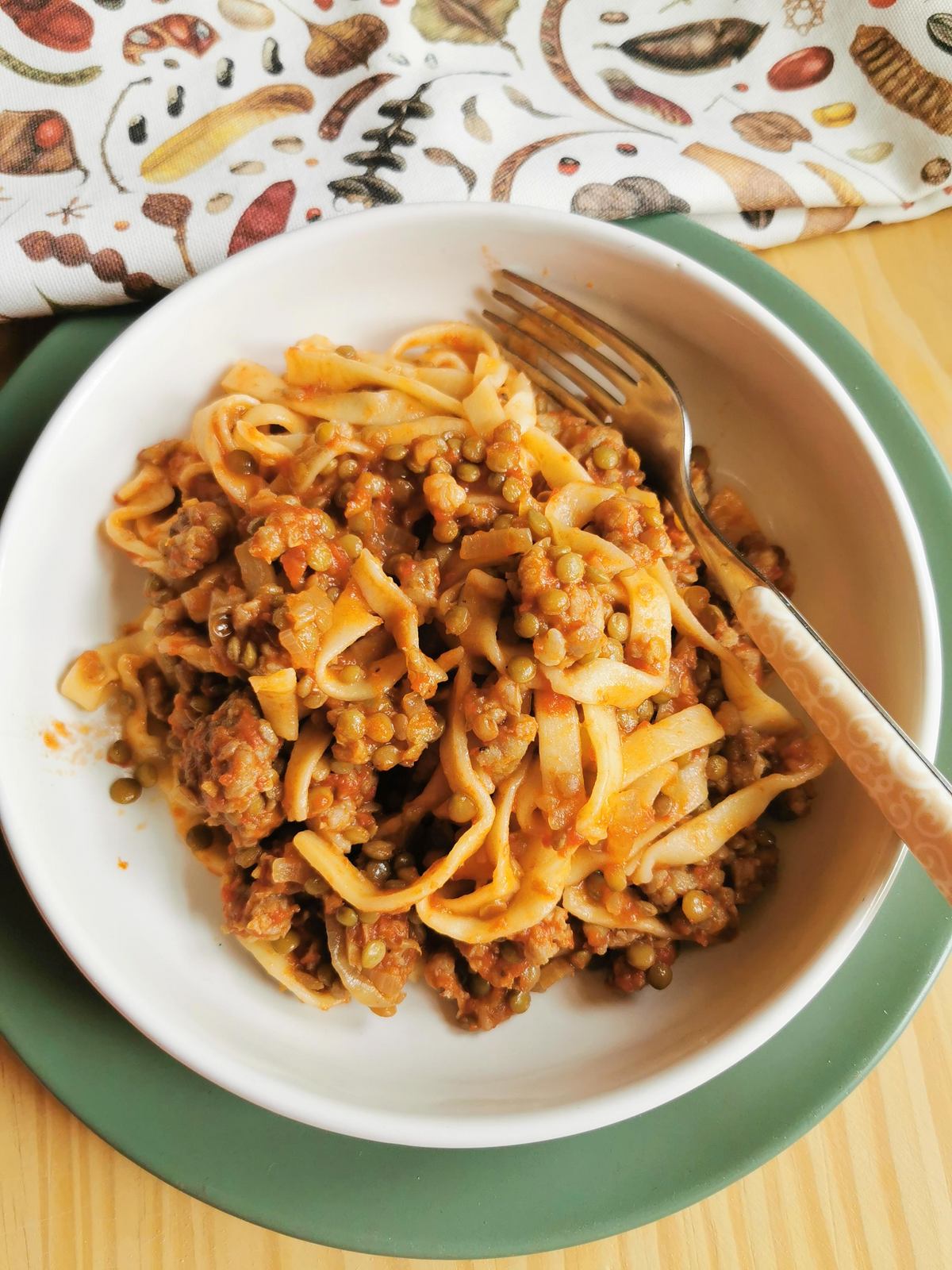 Umbrian lentil and sausage pasta recipe with homemade strangozzi.