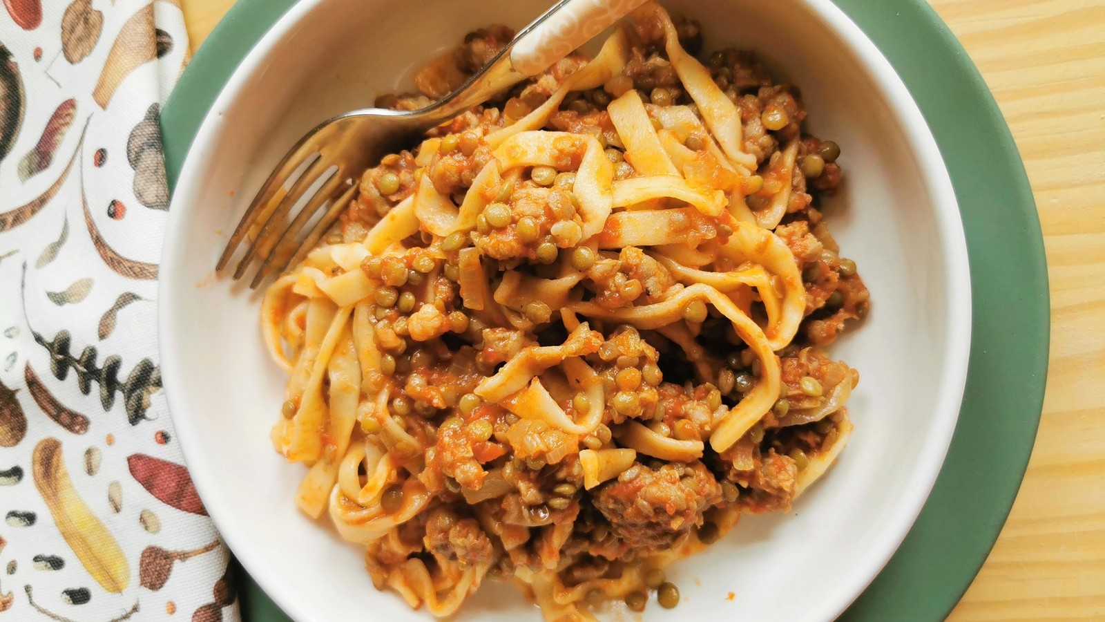 Umbrian lentil and sausage pasta recipe with homemade strangozzi.