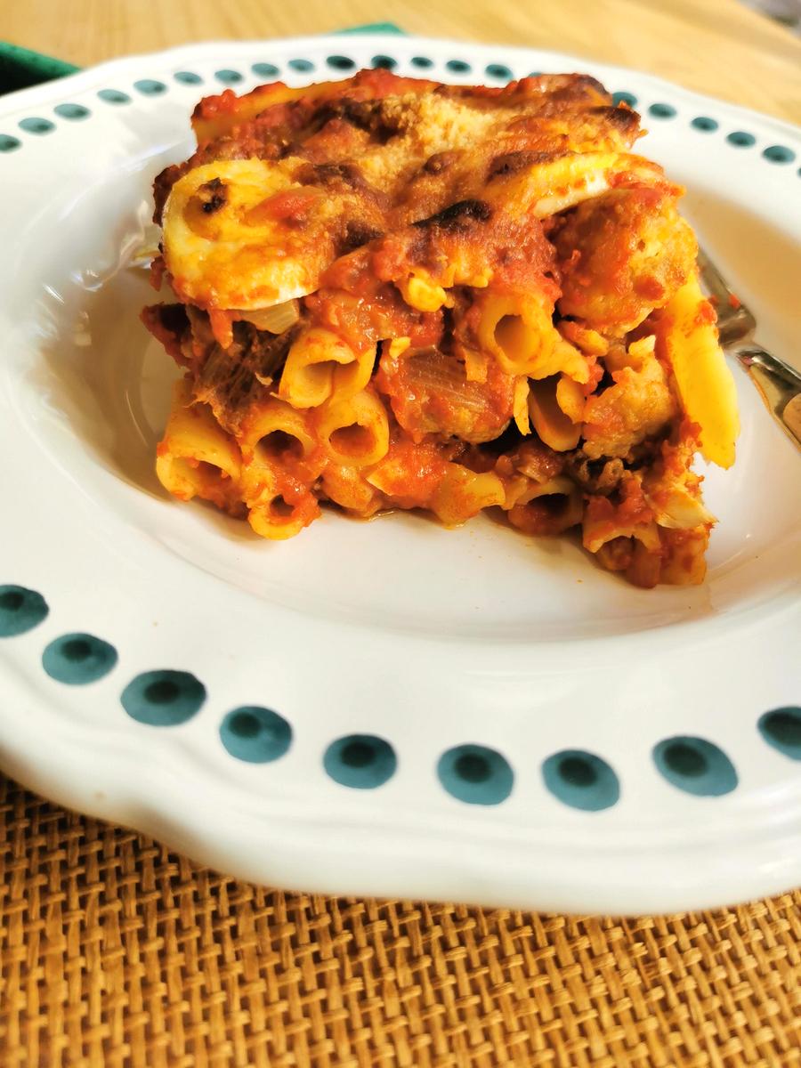 Traditional baked ziti alla Lucana from Basilicata.