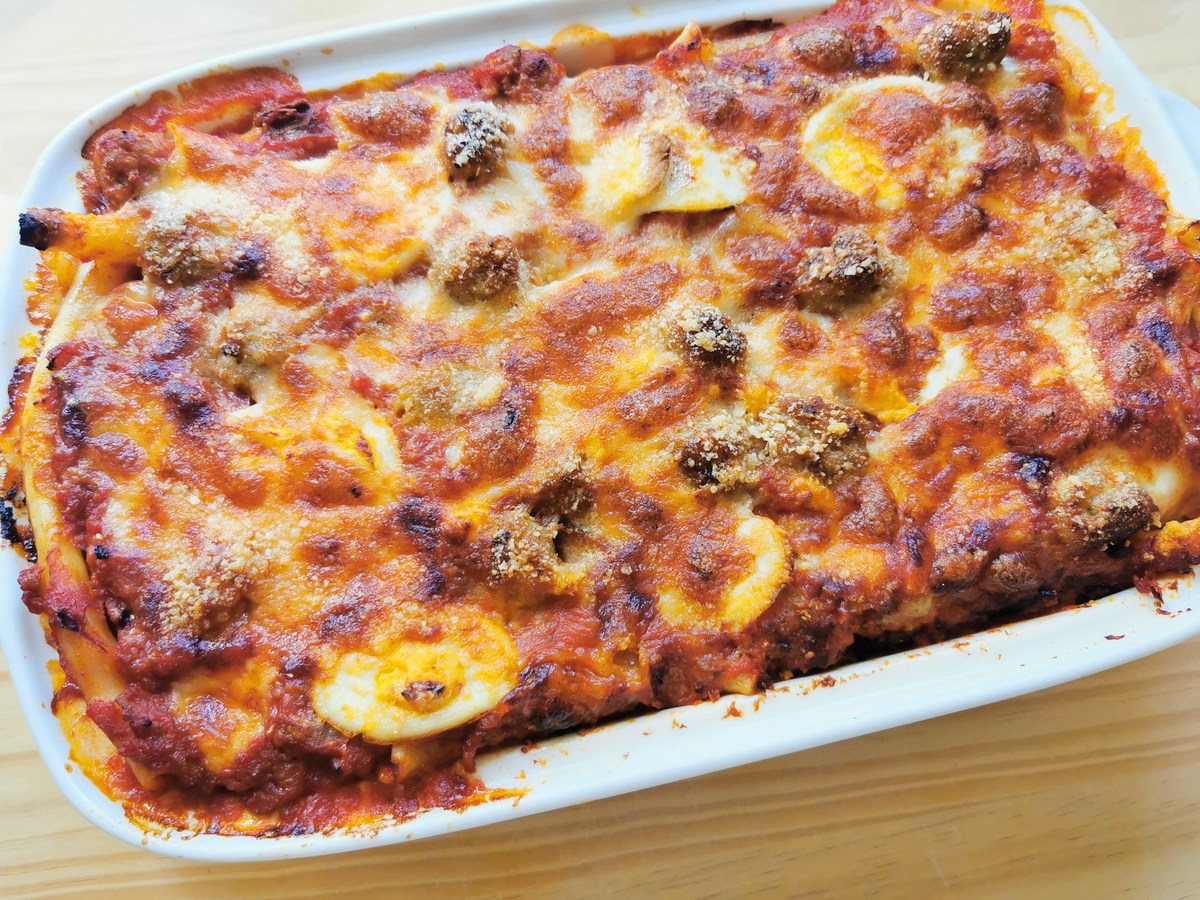 Ready baked ziti alla lucana from Basilicata.