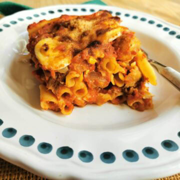 Traditional baked ziti alla Lucana from Basilicata.