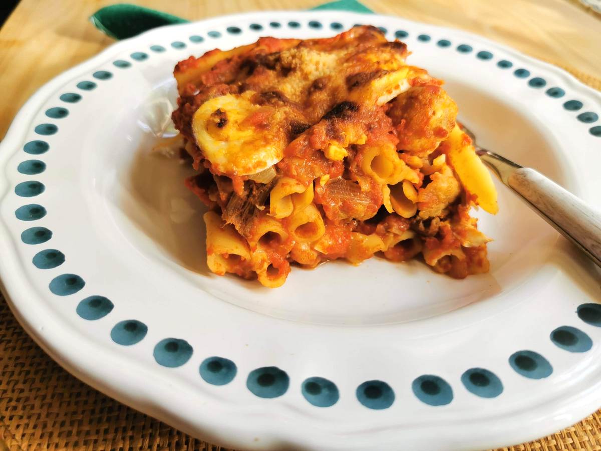 Traditional baked ziti alla Lucana from Basilicata.