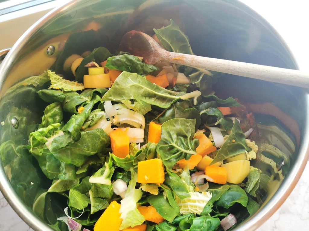 The rest of the prepared vegetables added to the pan