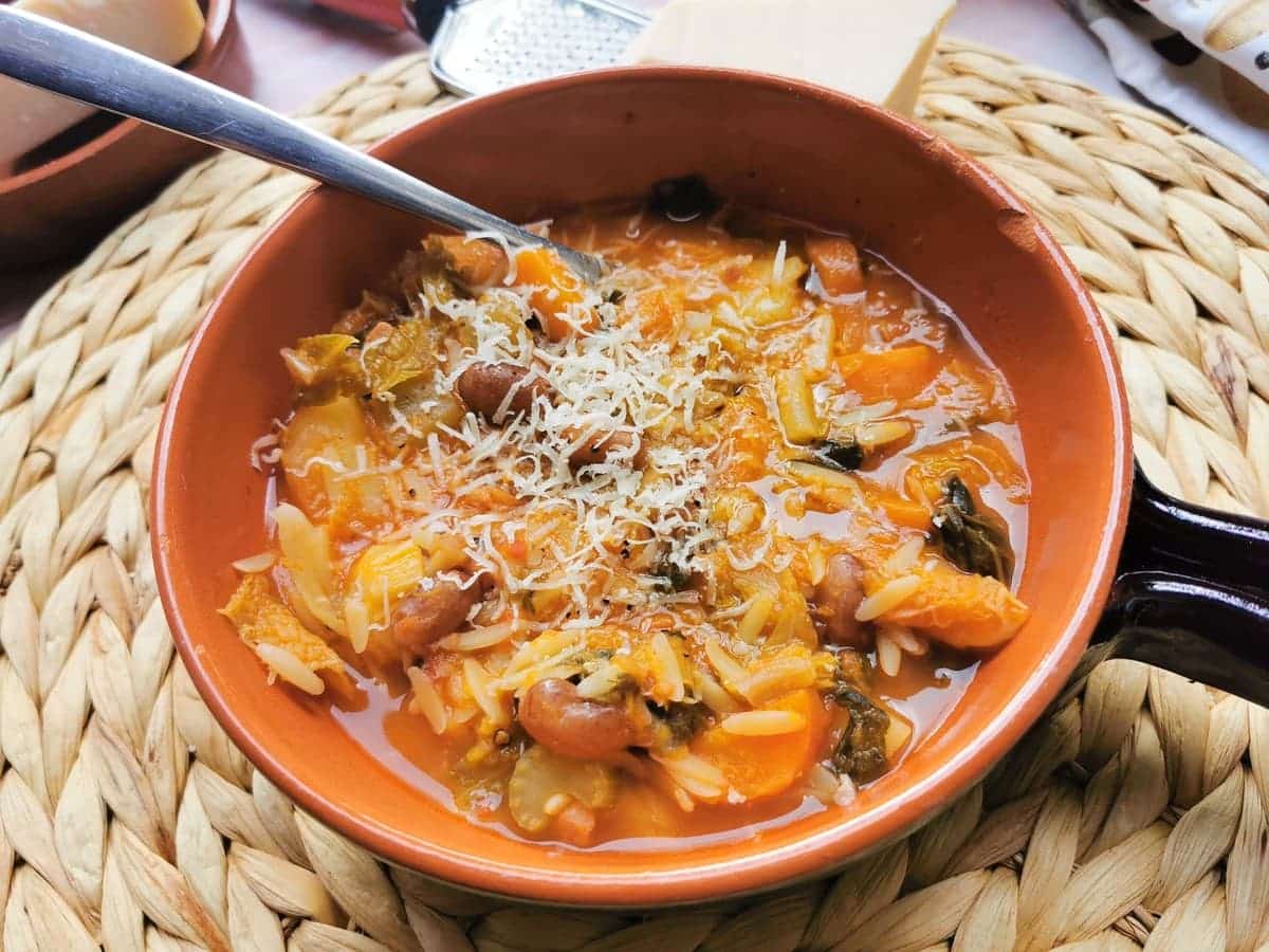 Tuscan minestrone with orzo pasta.