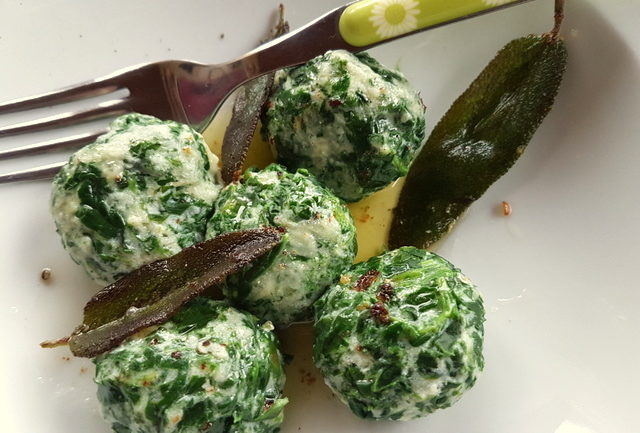 Tuscan gnudi or malfatti with sage butter